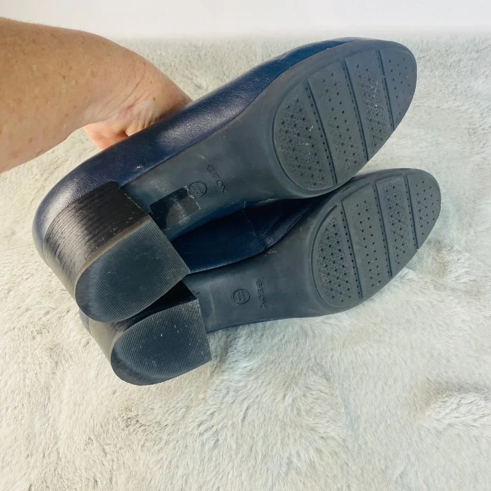Geox Shoes Eleana Women Size 11/42 Navy Blue Mid Height Heel Leather‎ Pump